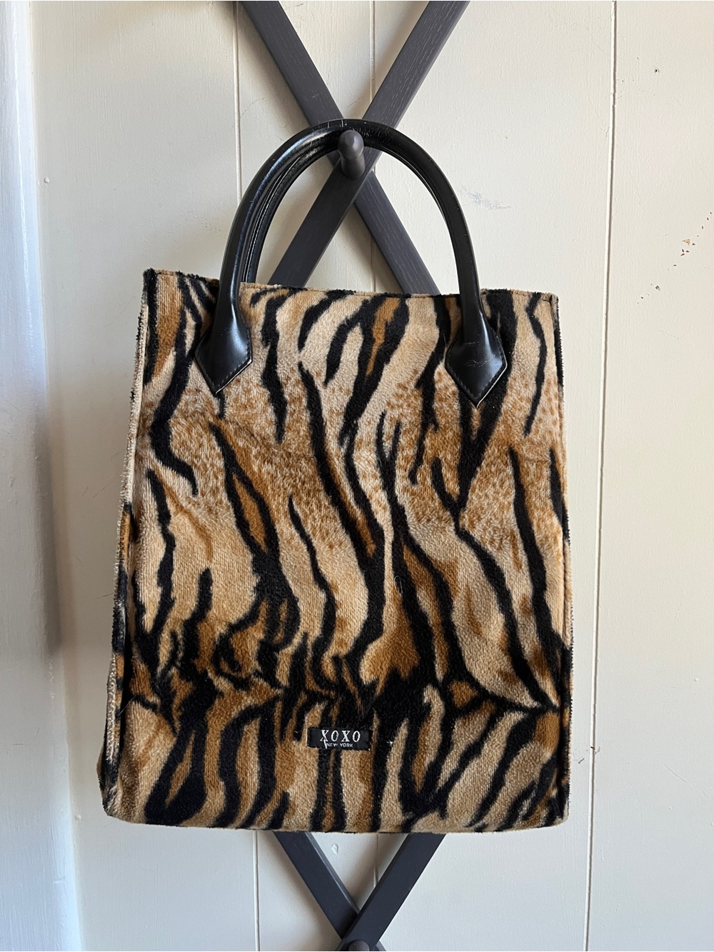 XOXO Tiger-Print Faux Fur Tote in Brown and Black